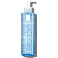 Clear blue bottle of La Roche-Posay Toleriane Rosaliac Micellar Gel with white pump dispenser, 195ml.
