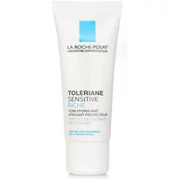 White tube of La Roche-Posay Toleriane Sensitive Riche Moisturiser with blue logo and black text, 40ml size.