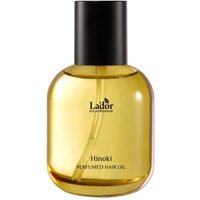 Yellow La'Dor Perfumed Hair Oil Hinoki 80 ml in a rounded bottle with a black cap and minimalist label design.