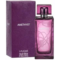 Lalique Amethyst Eau De Parfum 100ml, purple bottle with floral design, matching box with embossed pattern.