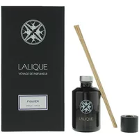 Black Lalique Figuier Amalfi Italie diffuser set with sleek bottle, silver logo, and natural reed sticks.