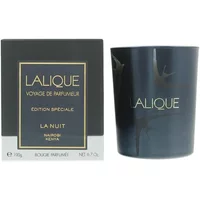 Lalique La Nuit Nairobi Kenya Candle 190g, black glass with gold lettering and abstract design, boxed.