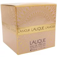 Lalique L'Amour Eau De Parfum 50ml in a gold and pink box with floral pattern and elegant text.
