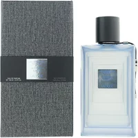 Lalique Glorious Indigo Eau De Parfum 100ml, clear rectangular bottle with black cap, textured gray box.