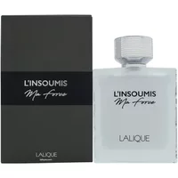 Lalique L'Insoumis Ma Force Eau De Toilette 100ml, clear square bottle with textured cap, black box packaging.