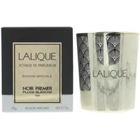 Lalique Noir Premier Plume Blanche Candle 190g with black and silver geometric feather design on glass holder.