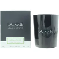 Black Lalique Osmanthus candle in sleek glass holder with matching box, featuring elegant white branding.