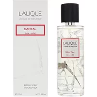 Lalique Santal Goa Room Spray 100ml, clear bottle with black cap, floral design, and white box with red accents.