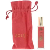 Lalique Soleil Eau De Parfum 15ml with gold cap and pink pouch, floral design on bottle.