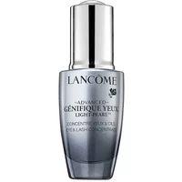 Silver Lancôme eye and lash concentrate bottle with a shiny cap and black text on the front.
