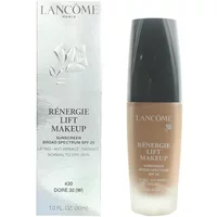 Lancôme Renergie Lift Makeup SPF 20 in 430 Dore 30W, beige bottle with black cap, next to silver box.