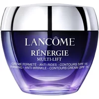Purple and silver Lancôme Renergie Multi-Lift cream jar with white text and SPF 15 label.