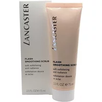 Lancaster Flash Smoothing Scrub 75ml in a peach tube with black text, next to matching white box.