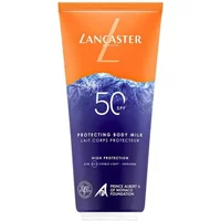 Lancaster Sun Infinite Bronze Body Milk SPF 50, 200ml, orange and blue tube with white text and wave design.