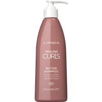 L'anza Healing Curls Butter Shampoo, 236 ml, in a mauve pump bottle with white text and cap.