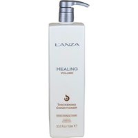 L'anza Healing Volume Thickening Conditioner 1000 ml, tall white bottle with pump and brown text detailing.