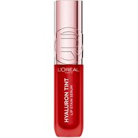 Red L'Oréal Paris Hyaluron Lip Stain Serum with silver cap and embossed logo, 5 ml tube.