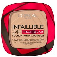 L'Oréal Paris Infallible 24H Fresh Wear Powder Foundation in red and black compact, shade 130 True Beige, 9g.
