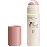 L'Oréal Paris highlighter stick, pale pink shade, cylindrical with a rounded cap, labeled "Lumi Le Glass."