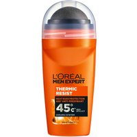 Orange L'Oréal Men Expert Thermic Resist deodorant roll-on with black cap, 45°C heat protection, 100 ml.