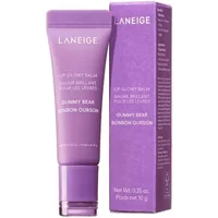 Purple Laneige Lip Glowy Balm tube and box, labeled "Gummy Bear," with white text and 10g size.
