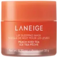LANEIGE Lip Sleeping Mask in a peach-colored jar with white text, labeled "Peach Iced Tea," 20g size.