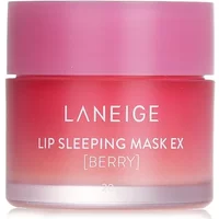 Pink Laneige Lip Sleeping Mask Berry in a round jar with a gradient design and white text.