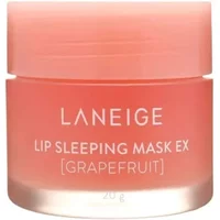 Laneige Lip Sleeping Mask Ex Grapefruit in a pink jar with white text and a smooth, matte finish.