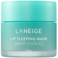 Turquoise Laneige Lip Sleeping Mask Ex Mint Choco in a round jar with white text and a matching lid.