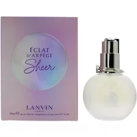Lanvin Eclat d'Arpege Sheer Eau De Toilette 50ml, round frosted bottle with silver cap, next to iridescent box.