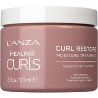 Pink L'Anza Healing Curls Curl Restore Moisture Treatment jar, 177ml, with white lid and text detailing.