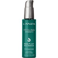 Green L'ANZA Healing Strength Neem Plant Silk Serum bottle with silver pump, 100ml capacity.