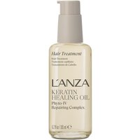 L'Anza Keratin Healing Oil Hair Treatment in clear bottle with beige pump, black text, 185ml capacity.