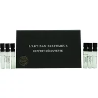 L'Artisan Parfumeur La Collection Discovery Set, black box with six 2ml clear vials, elegant gold logo.