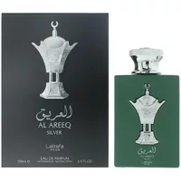 Lattafa Al Areeq Silver Eau De Parfum 100ml with ornate silver cap and dark green rectangular bottle.