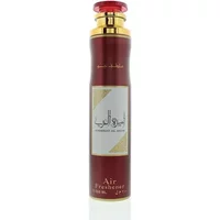Red and gold Lattafa Ameerat Al Arab room spray, 300ml, with Arabic script and decorative gold accents.
