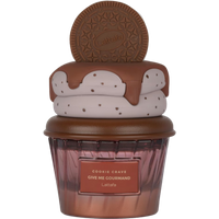 Lattafa Cookie Crave perfume, 75ml bottle shaped like a cupcake with a chocolate cookie and cream topping.