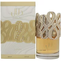 Lattafa Dalal Eau De Parfum 100ml, gold bottle with ornate pearl design, matching box with gold accents.