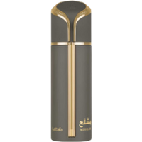 Lattafa Mislah Eau De Parfum, 100 ml, sleek gray bottle with gold accents and Arabic script detailing.