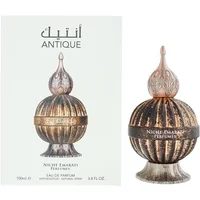 Lattafa Niche Emarati Antique Eau De Parfum 100ml, ornate bronze bottle with intricate patterns and pointed cap.