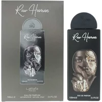 Lattafa Pride Raw Human Eau De Parfum 100ml, black bottle with artistic face design, matching box packaging.