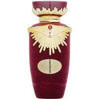 Burgundy Lattafa Sakeena perfume bottle with gold sunburst design and ornate cap, 100 ml women's fragrance.