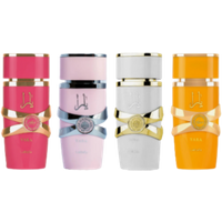 Lattafa Yara Collection set, four colorful 5ml bottles with gold and silver accents, pink, white, and orange designs.