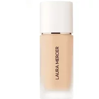Laura Mercier foundation bottle, beige shade 2n1 Cashew, with white cap and black logo text on front.