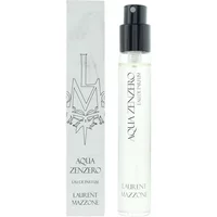 Clear glass spray bottle of Laurent Mazzone Aqua Zenzero Eau De Parfum 15ml with black cap and silver box.