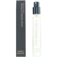 Clear glass bottle with black spray cap, labeled "Soleil Infidele Extreme" by Laurent Mazzone, next to black box.