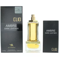 Le Chameau Clio Dark Leather perfume, 90ml, gold and clear glass bottle with black box packaging.