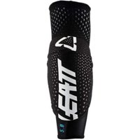 Black Leatt 3DF 5.0 Mini Elbow Guard with white logo, perforated design, and blue size marking.