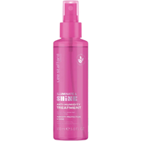 Pink Lee Stafford Illuminate & Shine Anti-Humidity Treatment spray bottle, 150 ml, with white text and logo.