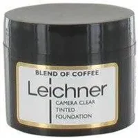 Black jar of Leichner Camera Clear Tinted Foundation, Blend of Coffee, with gold and white label.